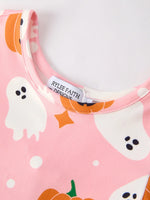 Rylee Faith Designs Spooky Halloween Ghost Pumpkin Print Dress with Short Sleeves for Women - Apparel & Accessories > Clothing > Dresses Dress