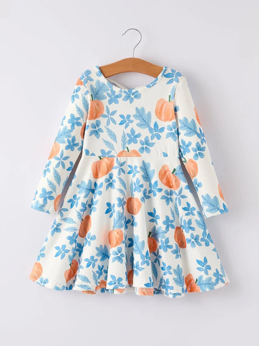 Chic Floral Print Long Sleeve Dress for Halloween and Thanksgiving Celebrations Rylee Faith Designs