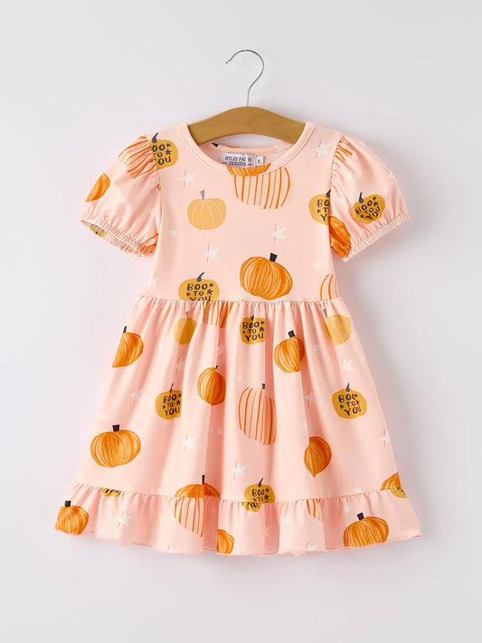 Quality Pumpkin Dress with Short Sleeves for Girls Halloween Fun Rylee Faith Designs