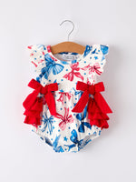4th of july Bow Print Girls Romper by Rylee Faith Designs at Everetts Place