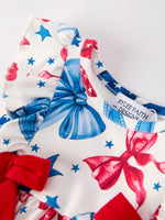 4th of july Bow Print Girls Romper by Rylee Faith Designs at Everetts Place