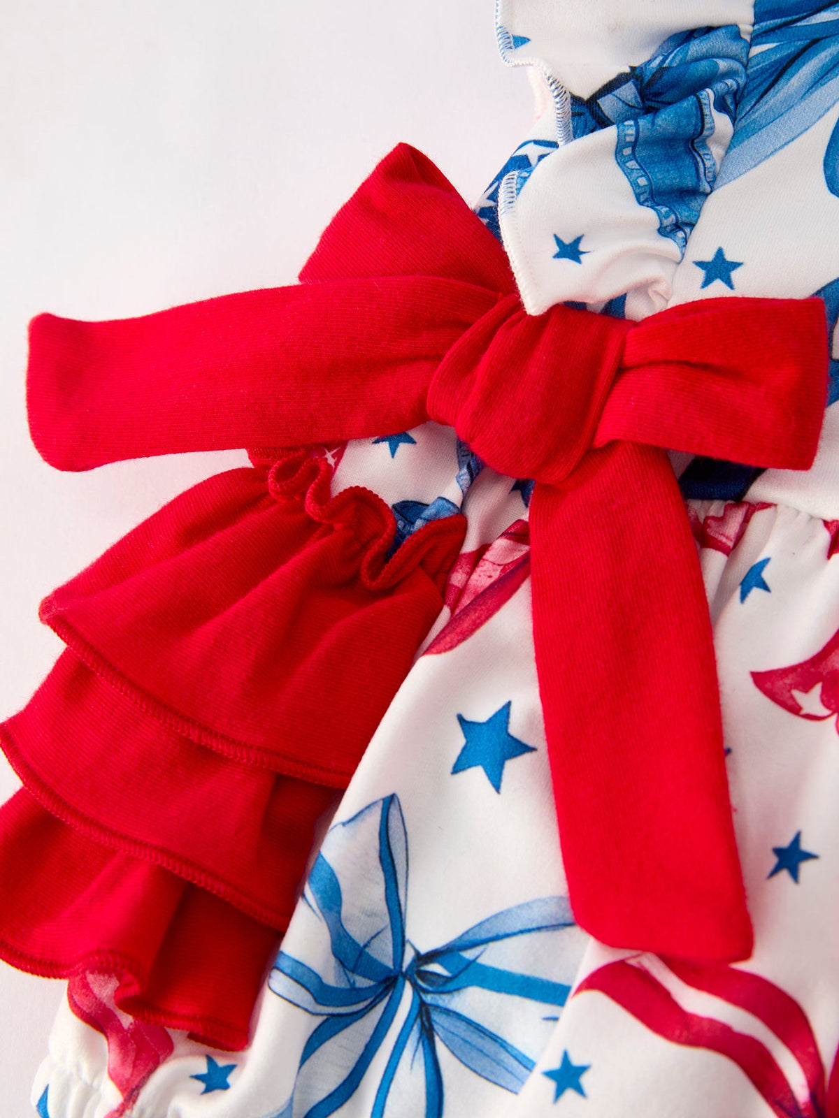 4th of july Bow Print Girls Romper by Rylee Faith Designs at Everetts Place