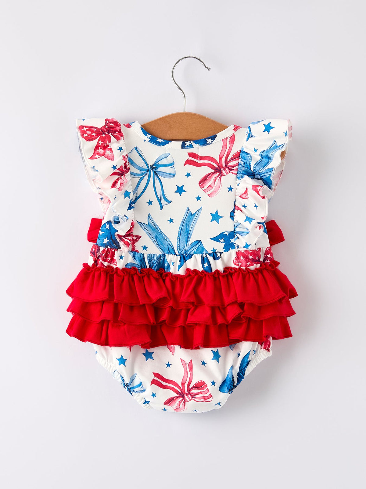 4th of july Bow Print Girls Romper by Rylee Faith Designs at Everetts Place