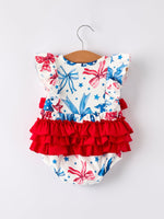 4th of july Bow Print Girls Romper by Rylee Faith Designs at Everetts Place
