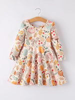Rylee Faith Designs Festive Halloween Pumpkin Leaf Print Dress for Holiday Celebrations - Apparel & Accessories > Clothing > Dresses Dress