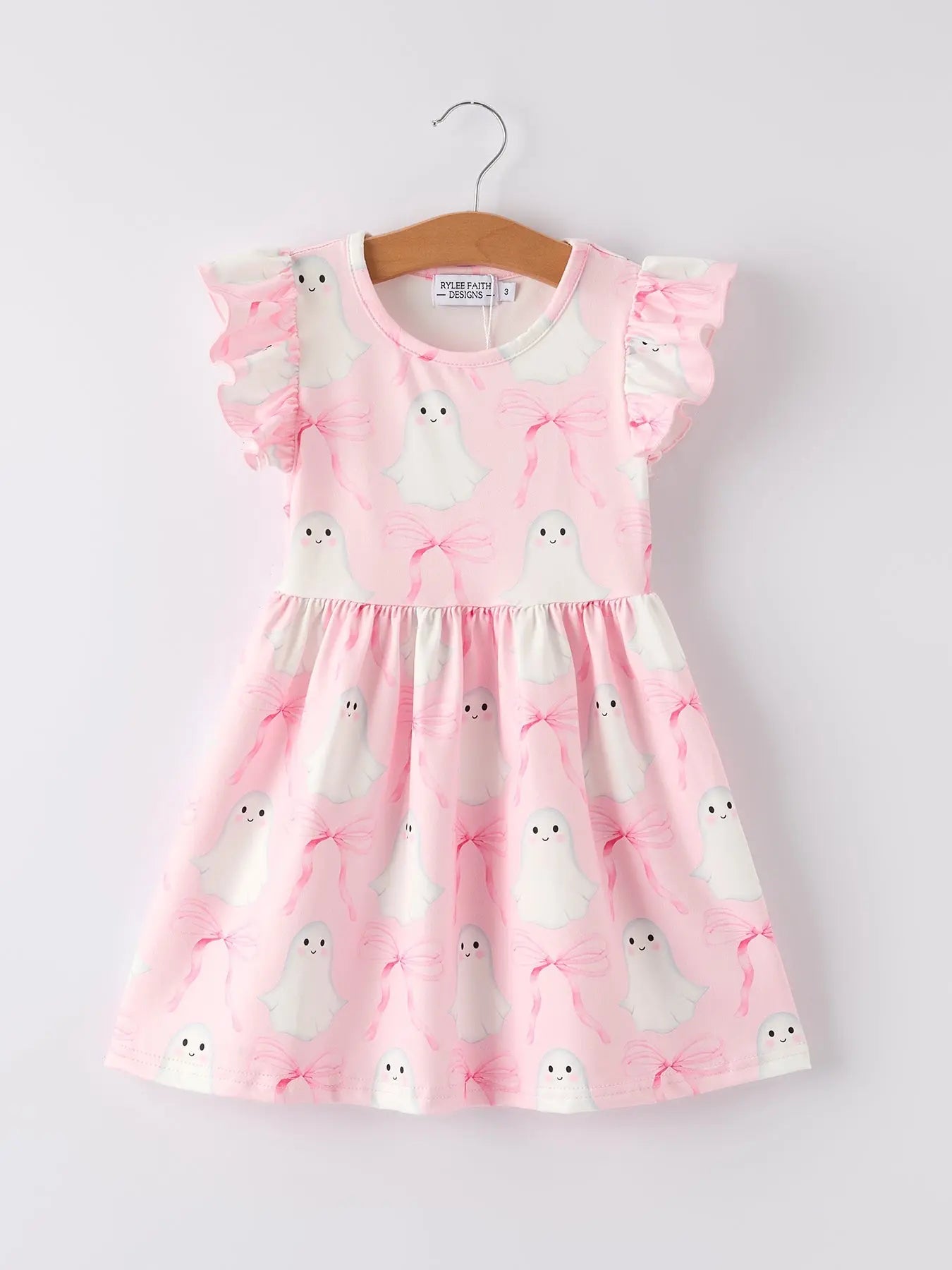 Rylee Faith Designs Cute Pink Ghost Bow Flying Sleeve Dress for Halloween Parties - Apparel & Accessories > Clothing > Dresses Dress