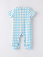 Rylee Faith Designs Adorable Blue Plaid Pumpkin Embroidery Romper for Halloween Boys - Apparel & Accessories > Clothing > Baby & Toddler Clothing > Baby & Toddler Outfits Romper