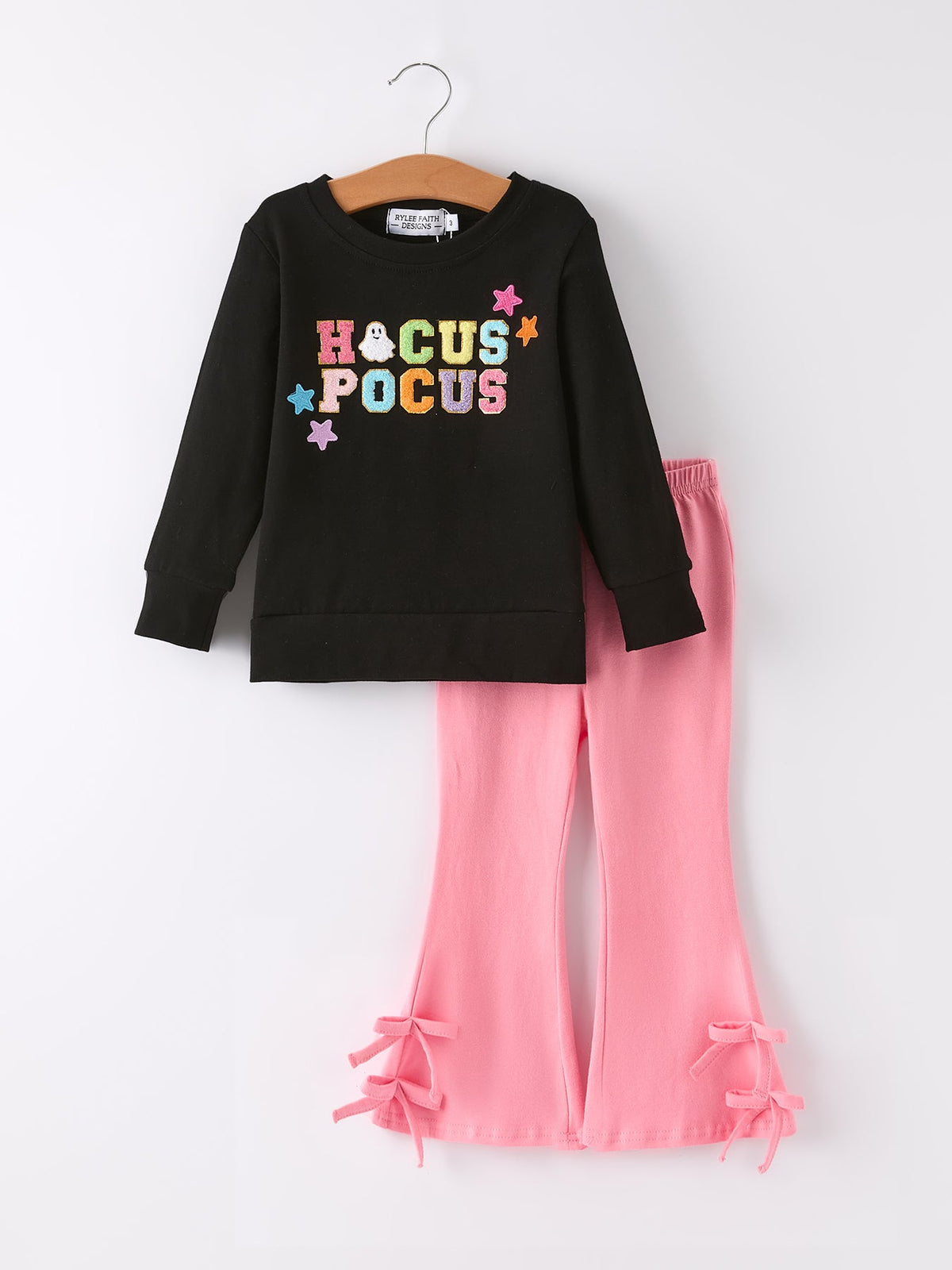 Halloween Black Top + Pink Bell Bottoms by Rylee Faith Designs