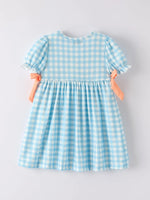 Rylee Faith Designs Unique Pumpkin Embroidery Smocking Dress in Blue Plaid for Fall Celebrations - Apparel & Accessories > Clothing > Dresses Dress