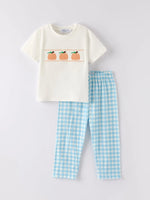 Rylee Faith Designs Quality Cotton Boys Halloween Pumpkin Embroidery Smocking Set for Fall - Apparel & Accessories > Clothing > Outfit Sets Outfit