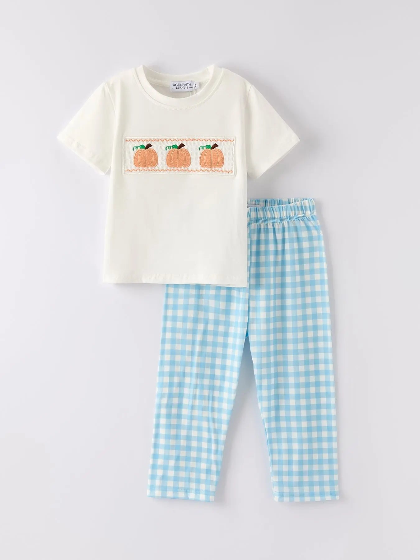 Rylee Faith Designs Quality Cotton Boys Halloween Pumpkin Embroidery Smocking Set for Fall - Apparel & Accessories > Clothing > Outfit Sets Outfit