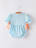Rylee Faith Designs Adorable Pumpkin Embroidery Blue Plaid Romper for Halloween Babies - Apparel & Accessories > Clothing > Baby & Toddler Clothing > Baby & Toddler Outfits Romper