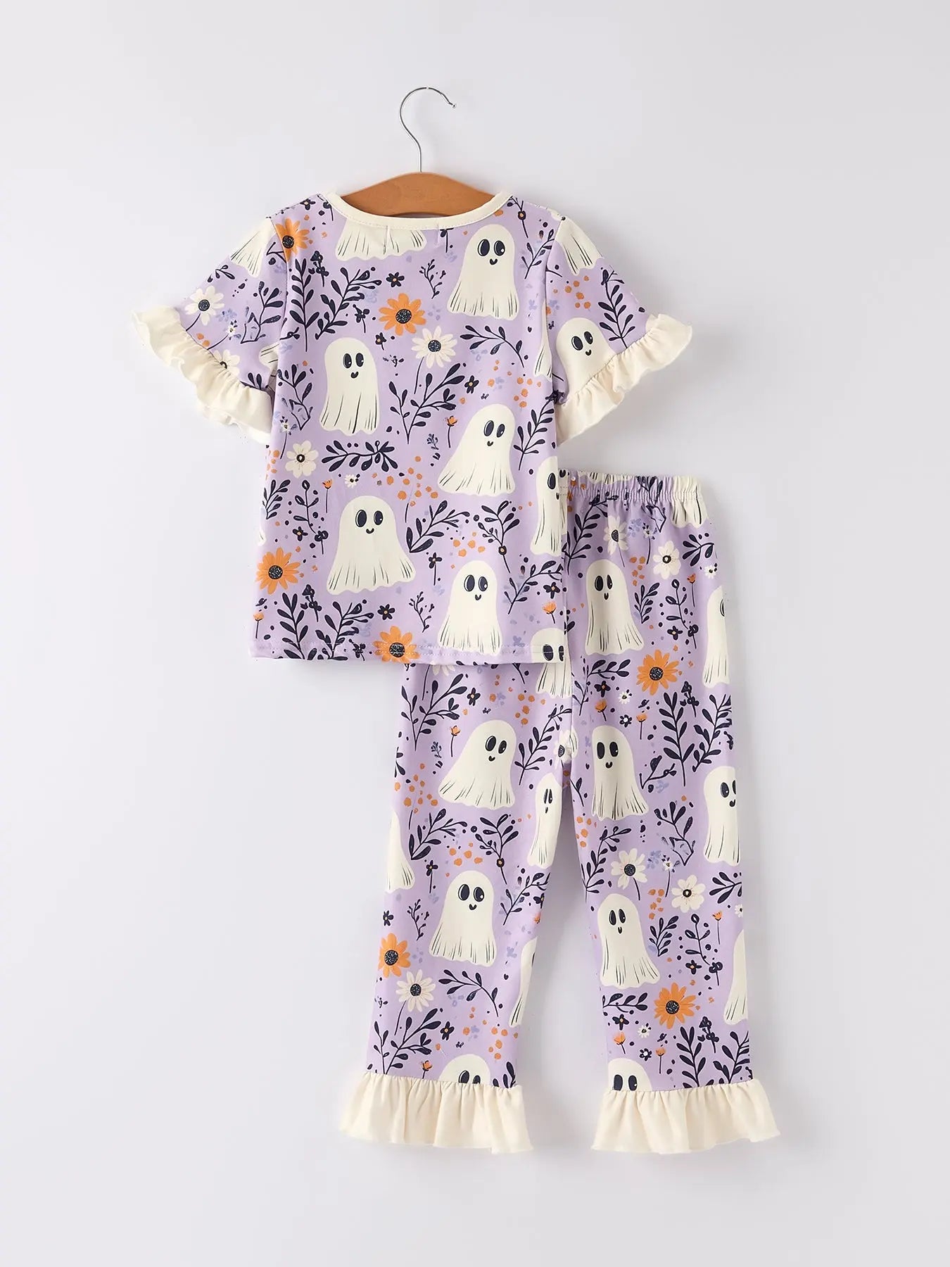 Halloween Ghost Floral Print Ruffled Pajamas for Stylish Girls Rylee Faith Designs