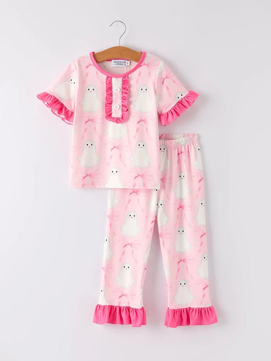 Adorable Halloween Ghost Pajamas with Ruffled Sleeves for Girls Rylee Faith Designs