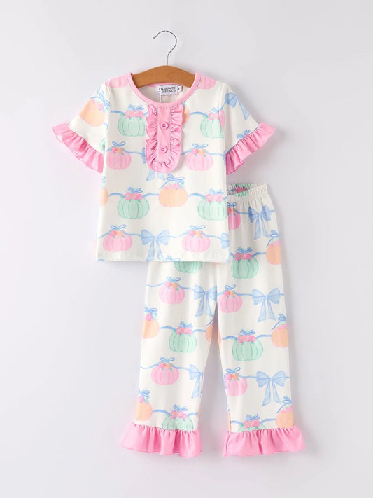 Cozy Halloween Pajamas with Ruffled Design for Girls Sleepwear Rylee Faith Designs