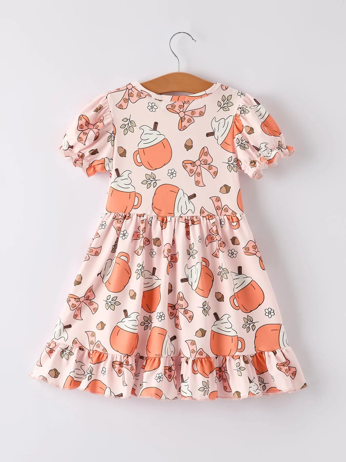 Rylee Faith Designs Festive Halloween Pine Cone Coffee Print Dress for Girls - Apparel & Accessories > Clothing > Dresses Dress