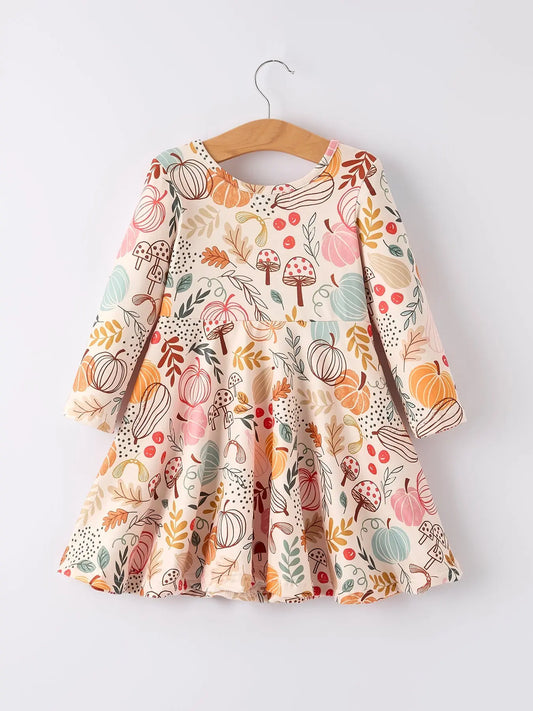 Festive Halloween Pumpkin Leaf Print Dress for Holiday Celebrations Rylee Faith Designs