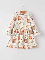 Rylee Faith Designs Vintage Fall Dress with Pumpkin and Turkey Print for Thanksgiving Celebrations - Apparel & Accessories > Clothing > Dresses Dress