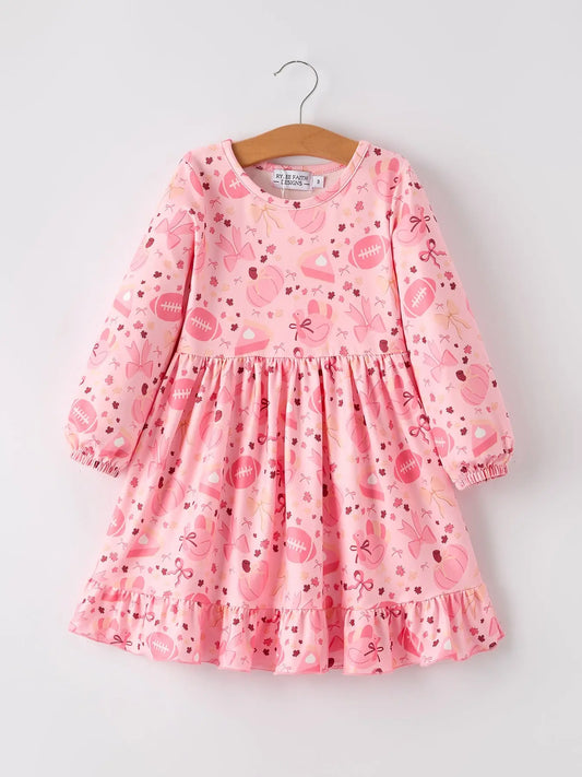 Vibrant Halloween Dress with Football Pumpkin Print for Girls Rylee Faith Designs