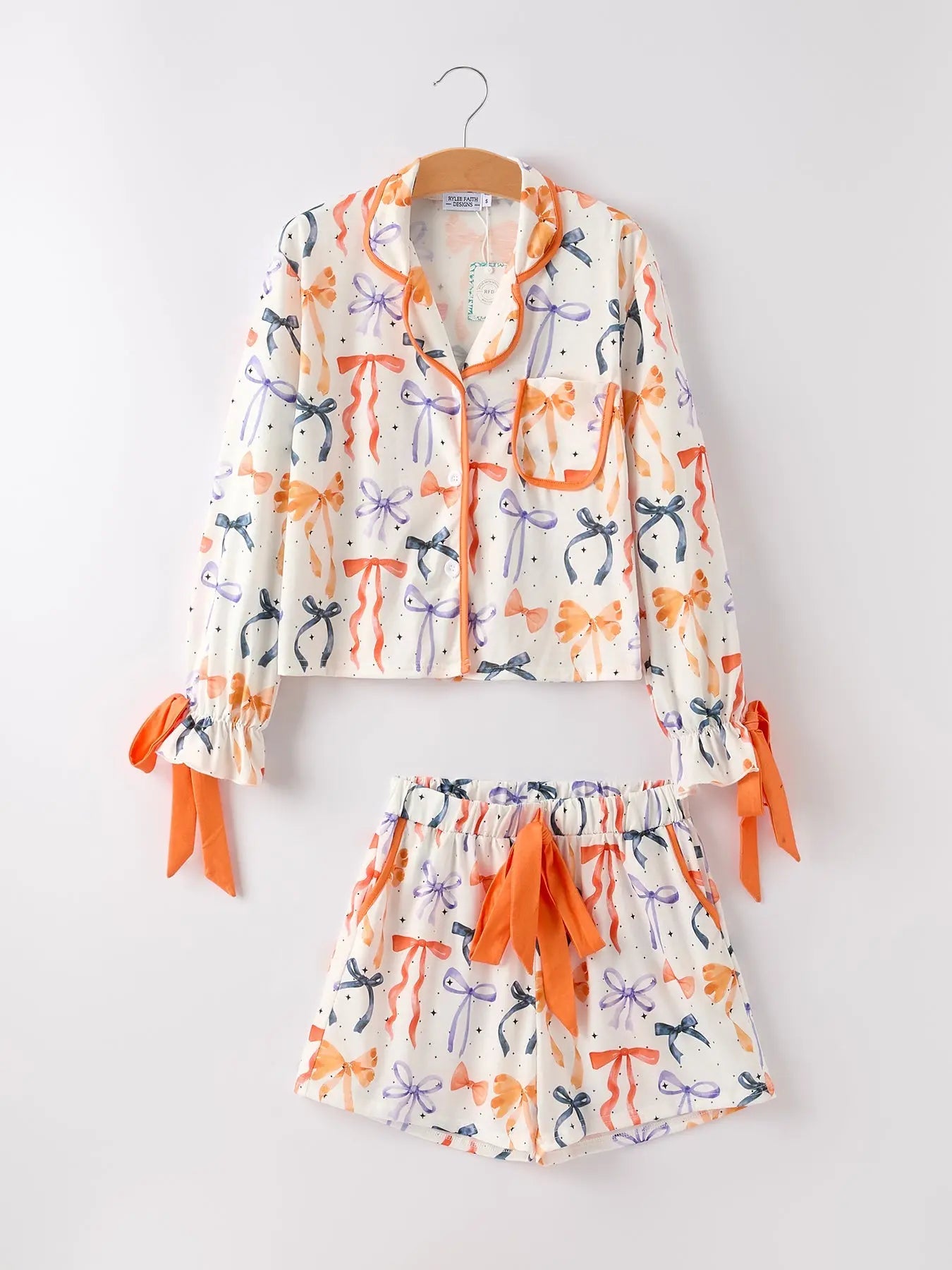 Rylee Faith Designs Cozy Halloween Pajama Set with Bow Print for Moms and Kids - Apparel & Accessories > Clothing > Sleepwear & Loungewear > Pajamas Pajamas