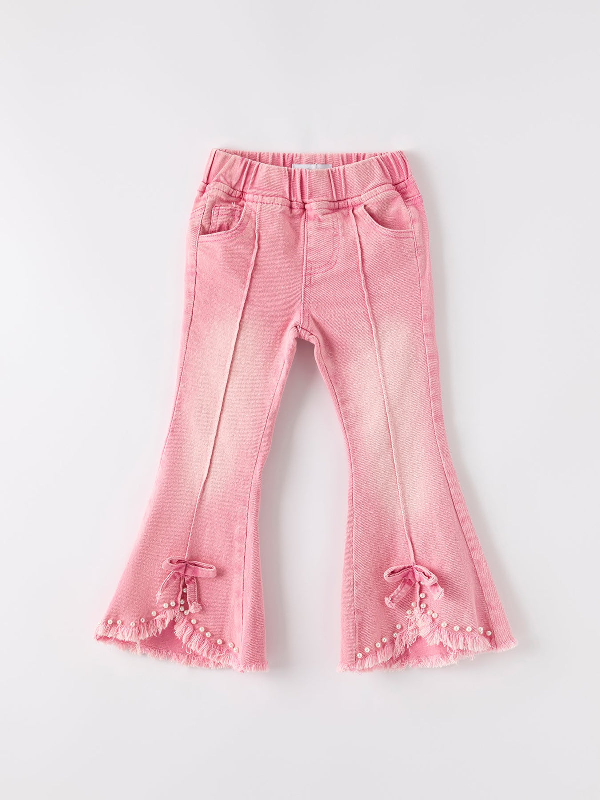 Pink Flared Elastic Jeans Denim pant by Rylee Faith Designs