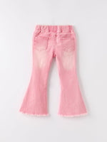 Pink Flared Elastic Jeans Denim pant by Rylee Faith Designs
