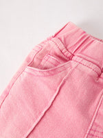 Pink Flared Elastic Jeans Denim pant by Rylee Faith Designs