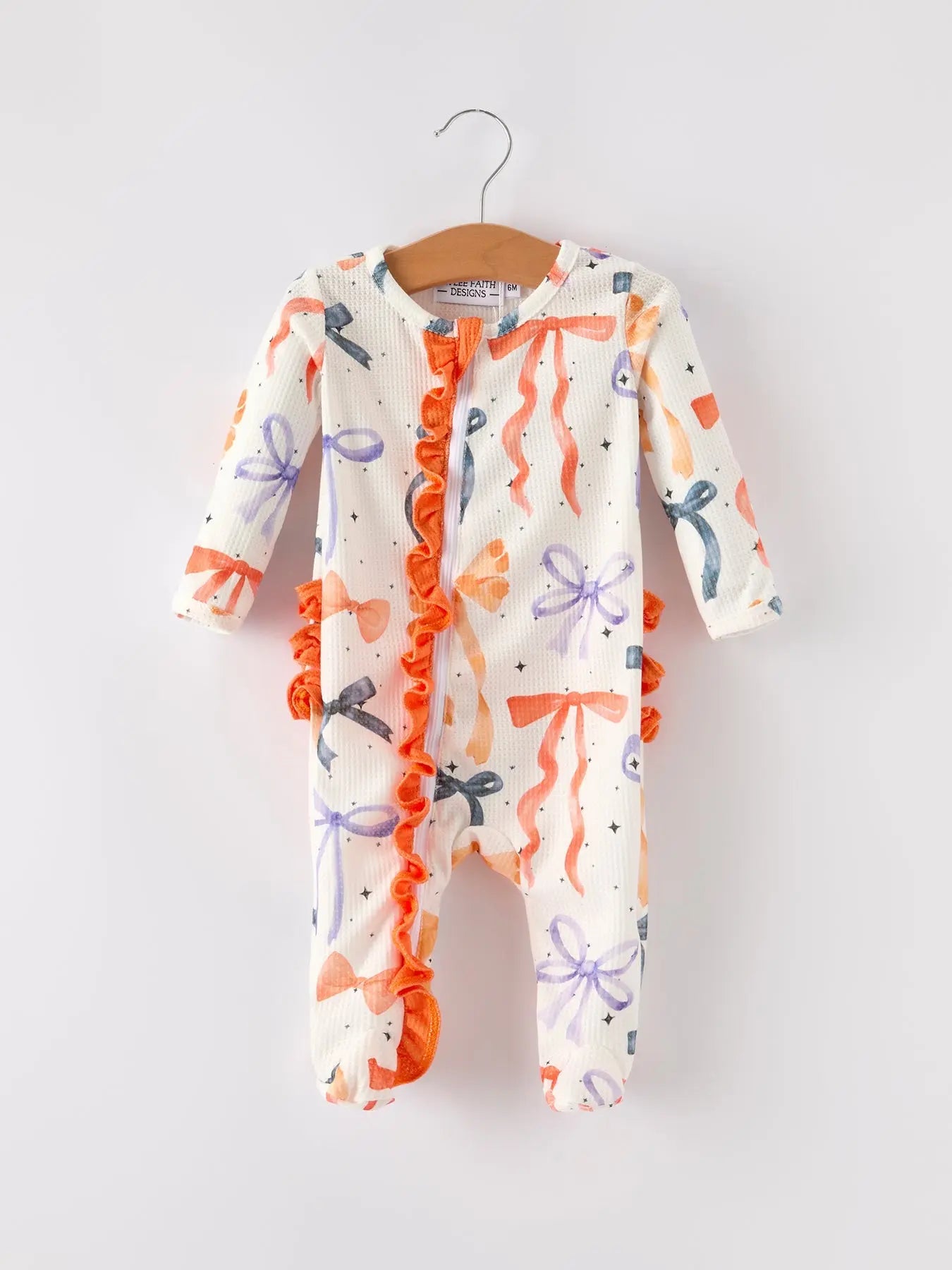 Rylee Faith Designs Cozy Halloween Bow Print Pajama Romper for Moms and Daughters - Apparel & Accessories > Clothing > Baby & Toddler Clothing > Baby & Toddler Outfits Romper
