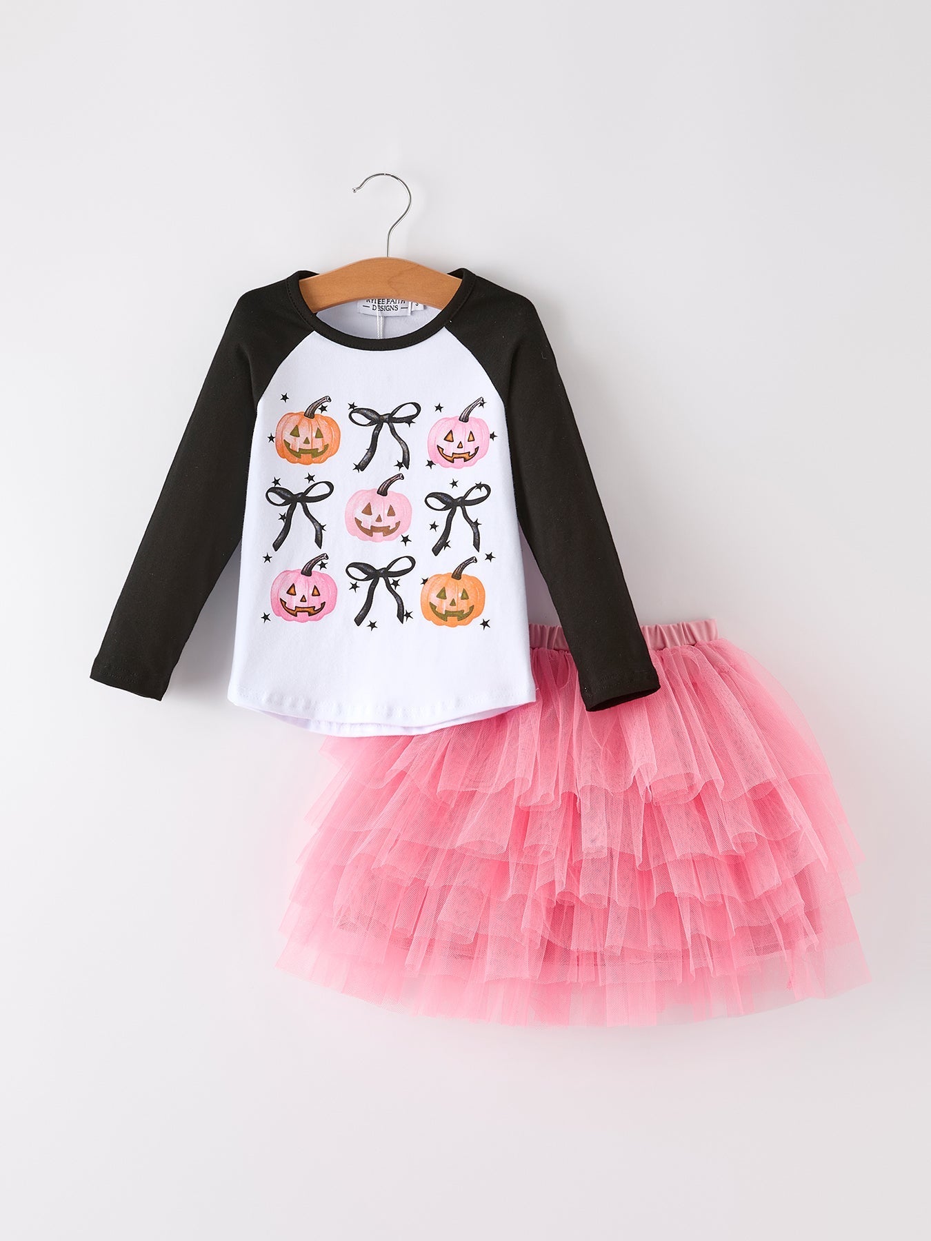 Rylee Faith Designs Halloween Printed Kids Top and Pink Gauze Skirt Set - Apparel & Accessories > Clothing > Baby & Toddler Clothing > Baby & Toddler Outfits Outfit