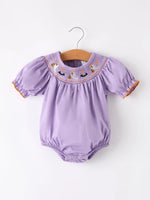 Rylee Faith Designs Adorable Purple Halloween Smock Romper with Embroidery for Baby Girls - Apparel & Accessories > Clothing > Baby & Toddler Clothing > Baby One-Pieces Romper