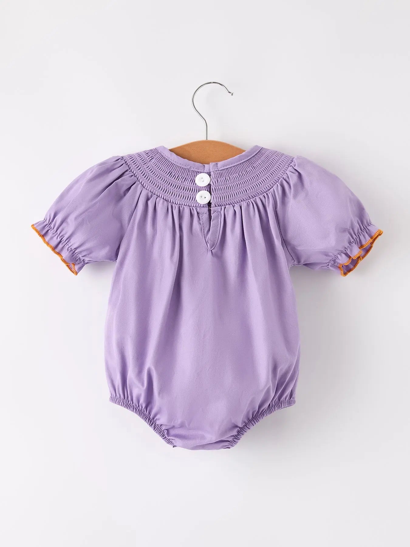 Rylee Faith Designs Adorable Purple Halloween Smock Romper with Embroidery for Baby Girls - Apparel & Accessories > Clothing > Baby & Toddler Clothing > Baby One-Pieces Romper