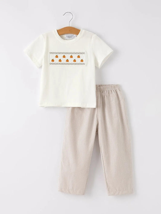 Seasonal Embroidered Pumpkin Smock Set for Boys' Fall Festivities Rylee Faith Designs