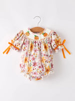 Rylee Faith Designs Charming Pumpkin Embroidery Smock Floral Romper for Baby Girls - Apparel & Accessories > Clothing > Baby & Toddler Clothing > Baby One-Pieces Romper