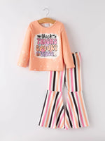 Rylee Faith Designs Trendy Halloween Outfit with Bleached Letter Top and Flared Pants for Women - Apparel & Accessories > Clothing > Outfit Sets Outfit