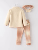 Rylee Faith Designs Cozy Furry Top and Plaid Pants Set with Matching Headband for Girls - Apparel & Accessories > Clothing > Outfit Sets Outfit