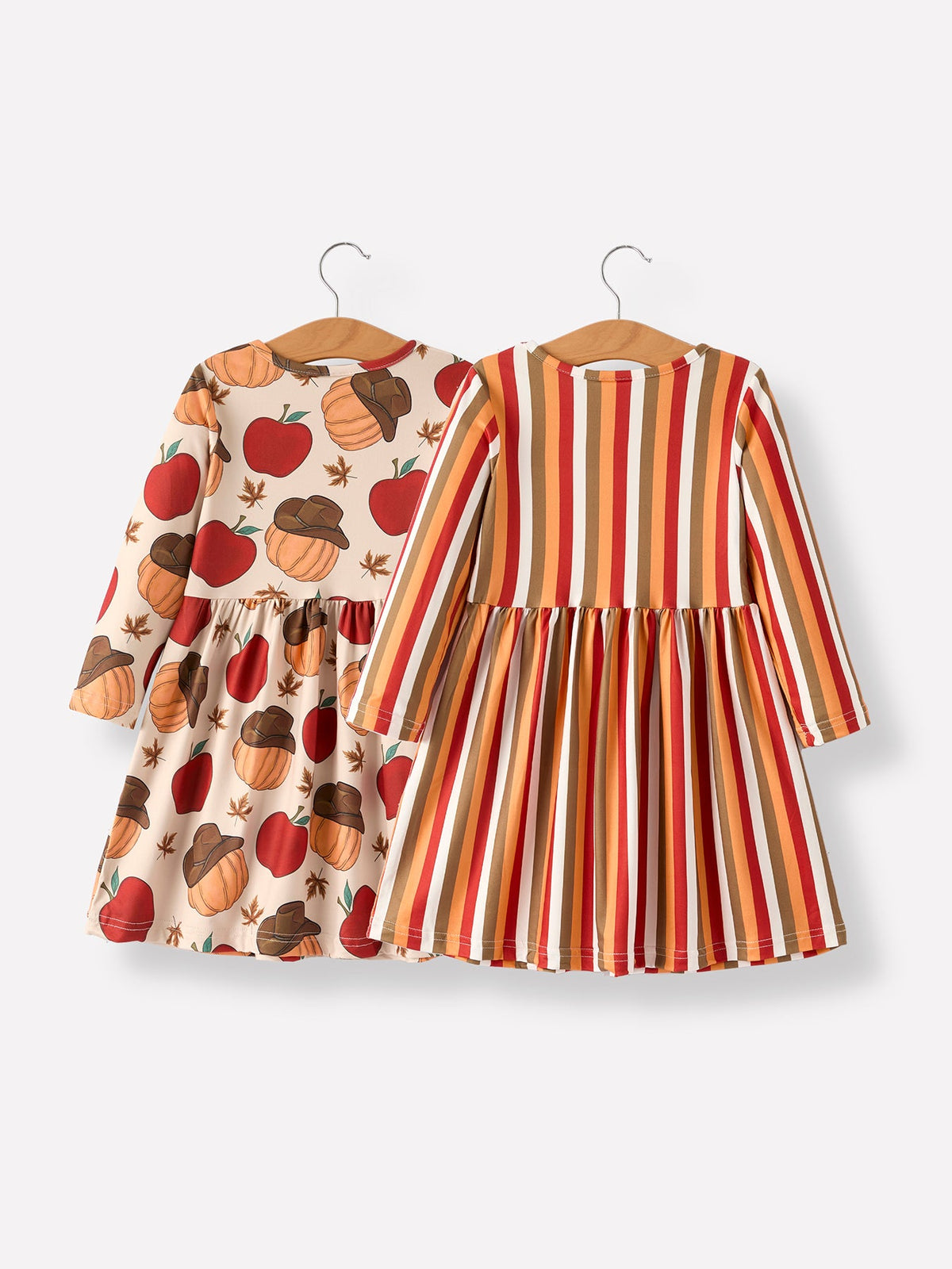 2 Piece Thanksgiving Pumpkin Stripe Print Girls Dress Set by Rylee Faith Designs