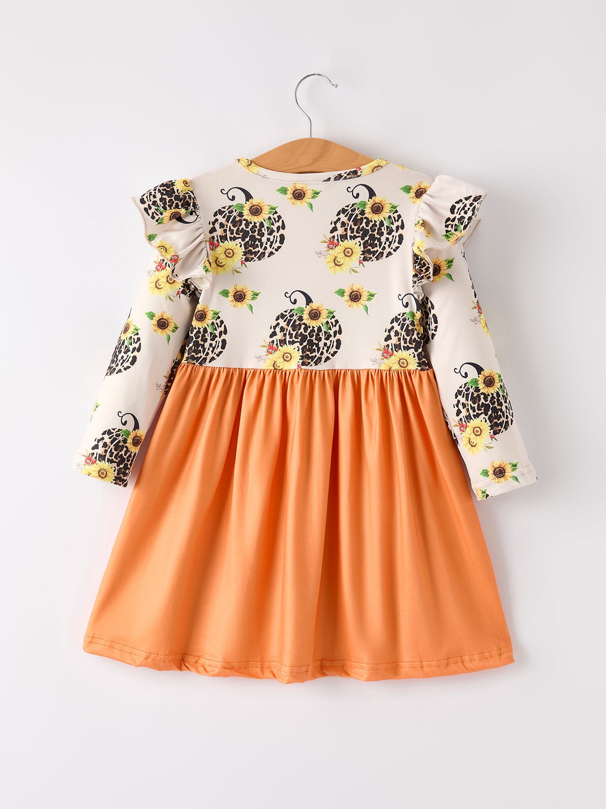 Thanksgiving Pumpkin Leopard Floral Print Girls Dress by Rylee Faith Designs