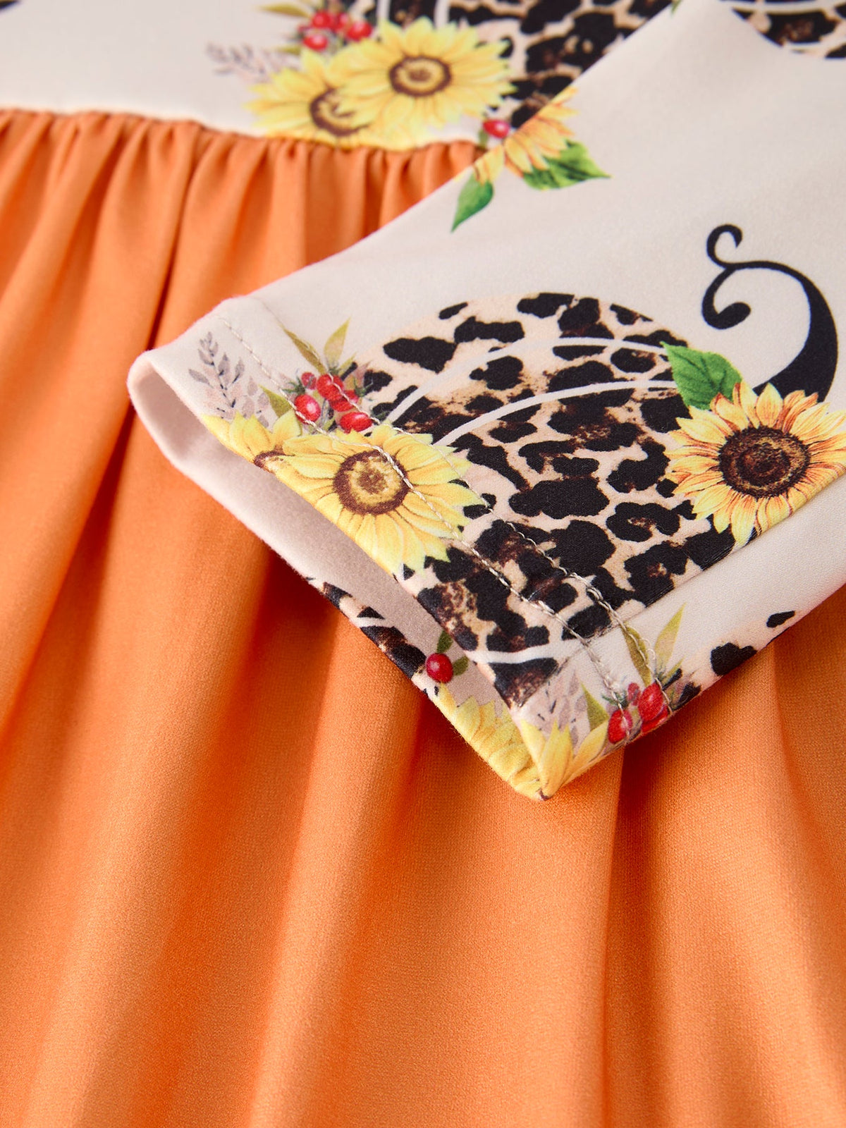 Thanksgiving Pumpkin Leopard Floral Print Girls Dress by Rylee Faith Designs