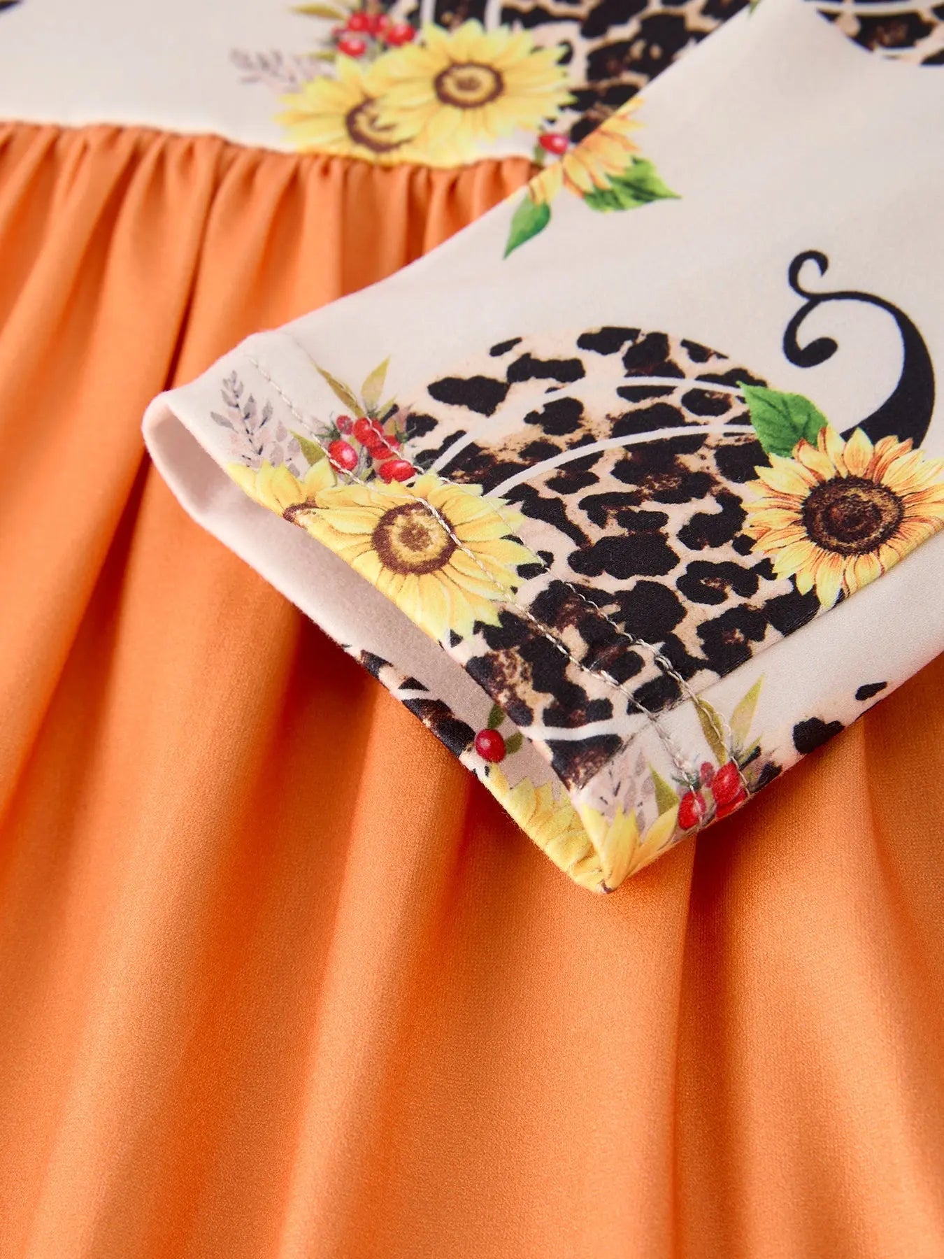 Charming Floral Print Dress with Pumpkin and Leopard Design for Girls Rylee Faith Designs