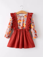 Rylee Faith Designs Charming Thanksgiving Pumpkin Print Top with Corduroy Dress for Girls - Apparel & Accessories > Clothing > Outfit Sets Outfit