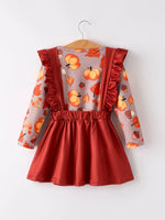 Rylee Faith Designs Charming Thanksgiving Pumpkin Print Top with Corduroy Dress for Girls - Apparel & Accessories > Clothing > Outfit Sets Outfit