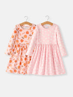 Rylee Faith Designs Fall Thanksgiving and Halloween Pumpkin Maple Leaf Drink Print Two Piece Dress - Apparel & Accessories > Clothing > Dresses Dress