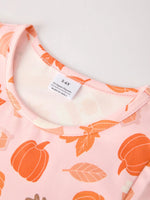 Rylee Faith Designs Fall Thanksgiving and Halloween Pumpkin Maple Leaf Drink Print Two Piece Dress - Apparel & Accessories > Clothing > Dresses Dress