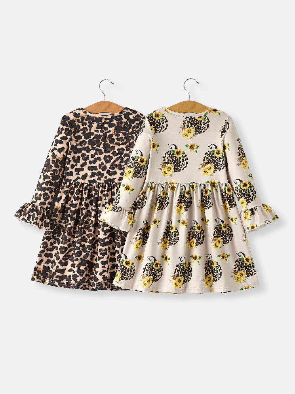 Fall Pumpkin Leopard Print Autumn Girls Ruffle Two-Piece Dress by Rylee Faith Designs