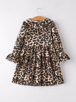 Fall Pumpkin Leopard Print Autumn Girls Ruffle Two-Piece Dress by Rylee Faith Designs