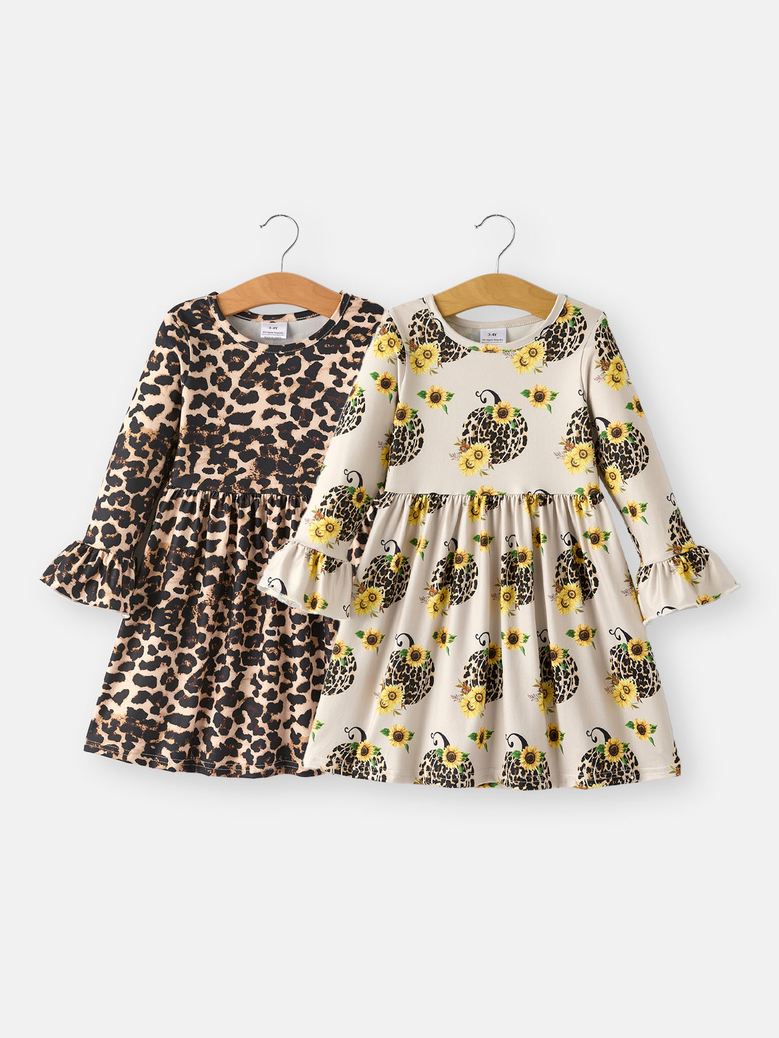 Fall Pumpkin Leopard Print Autumn Girls Ruffle Two-Piece Dress by Rylee Faith Designs