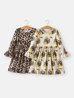 Fall Pumpkin Leopard Print Autumn Girls Ruffle Two-Piece Dress by Rylee Faith Designs