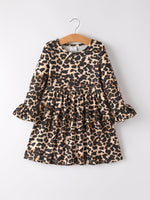 Fall Pumpkin Leopard Print Autumn Girls Ruffle Two-Piece Dress by Rylee Faith Designs