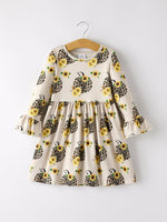 Fall Pumpkin Leopard Print Autumn Girls Ruffle Two-Piece Dress by Rylee Faith Designs