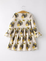 Fall Pumpkin Leopard Print Autumn Girls Ruffle Two-Piece Dress by Rylee Faith Designs